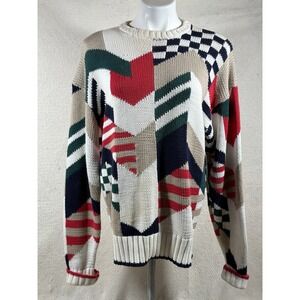 Vintage Boston Traders Mens M Cotton Sweater Geometric Retro Grunge Stained